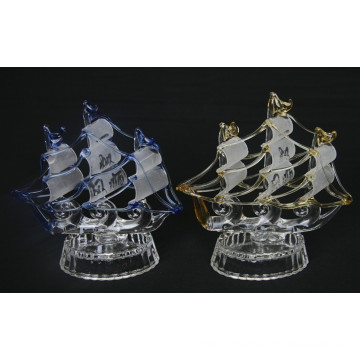 Crystal Boat Model Glass Sailing Boat Figurine Crystal Sailing